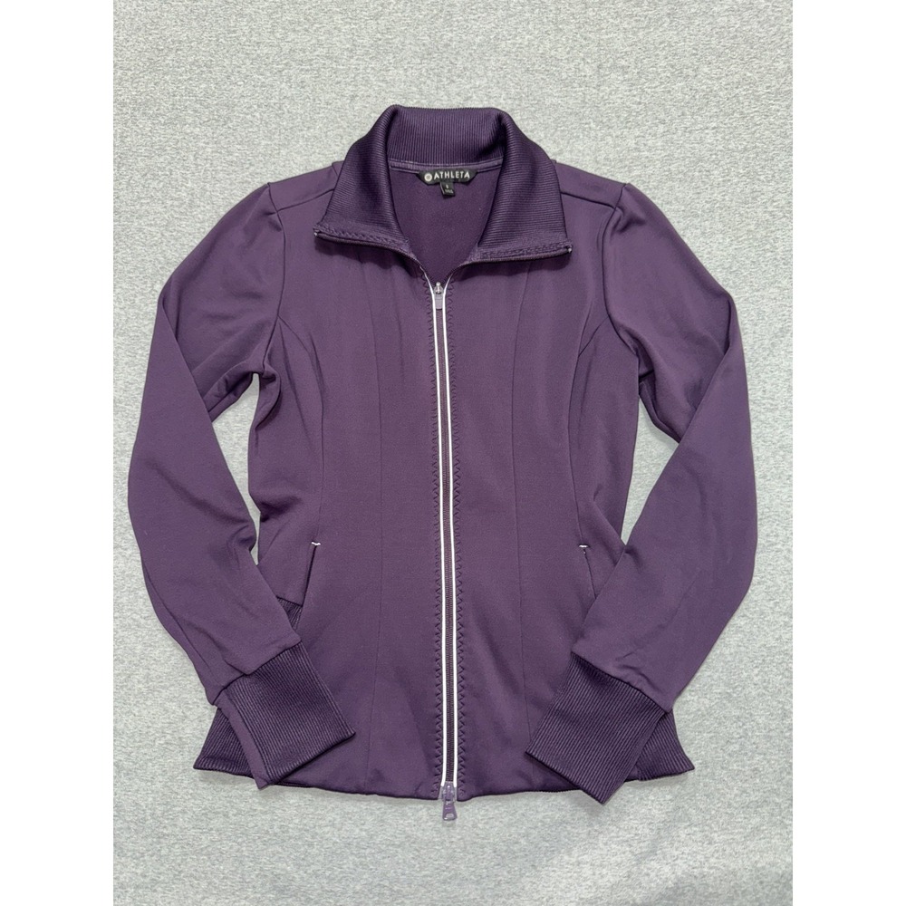 Athleta Purple Full Zip Ridge Jacket Ribbed Hem Thumb Holes Size Small
